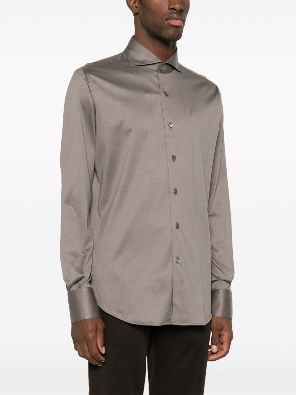 Shop Canali Spread-collar Cotton Shirt In Brown
