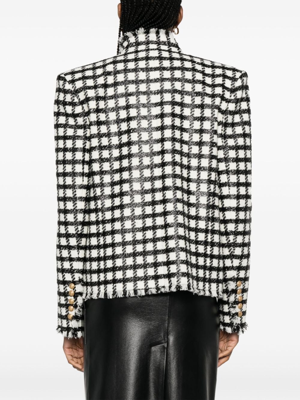 Shop Balmain Button-embellished Checked Jacket In Black