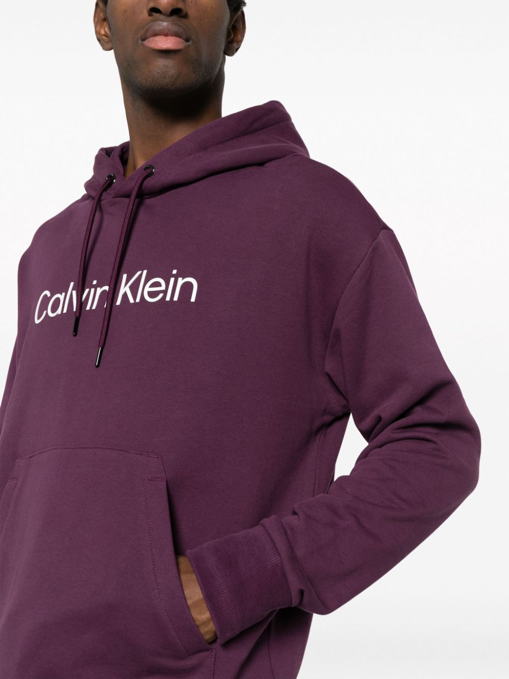 Shop Calvin Klein Logo-print Cotton Hoodie In Purple