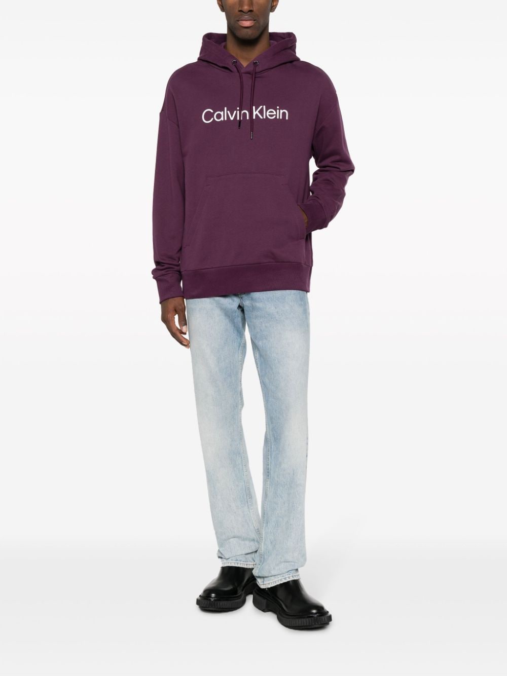 Calvin Klein logo-print cotton hoodie - Paars