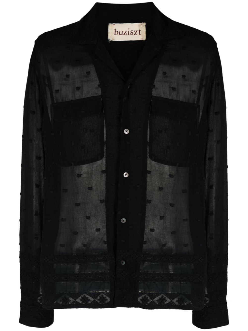 Baziszt Polka-dot Embroidered Semi-sheer Cotton Shirt In Black