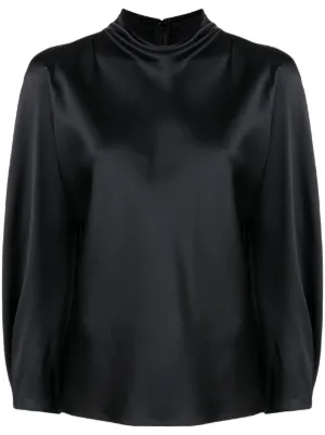 Black silk turtleneck online blouse