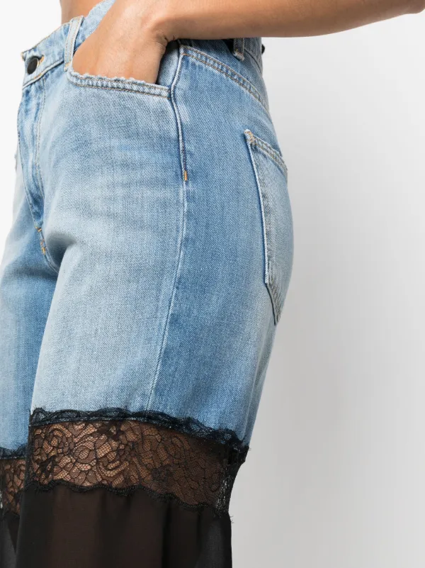 デニム・ジーパン Nensi Dojaka Tulle' Jeans Nensi Dojaka tulle-panel straight-leg Jeans | Blue | FARFETCH UK