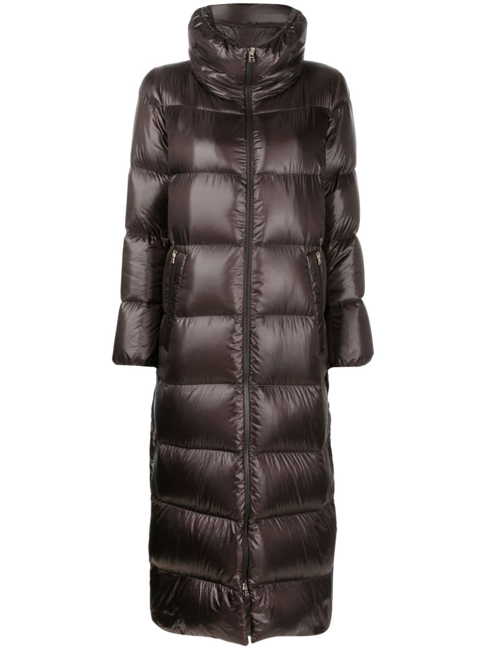 Herno funnel-neck quilted down midi coat - Marrone