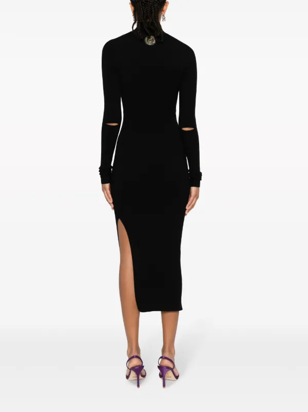 knee length dresses for ladies JUST CAVALLI Women's Black Midi Dress with Tiger Skin Pattern  Pavidas