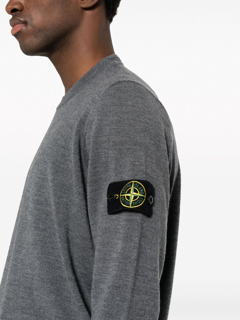 Shop Stone Island Compass-motif Wool Jumper In Grey