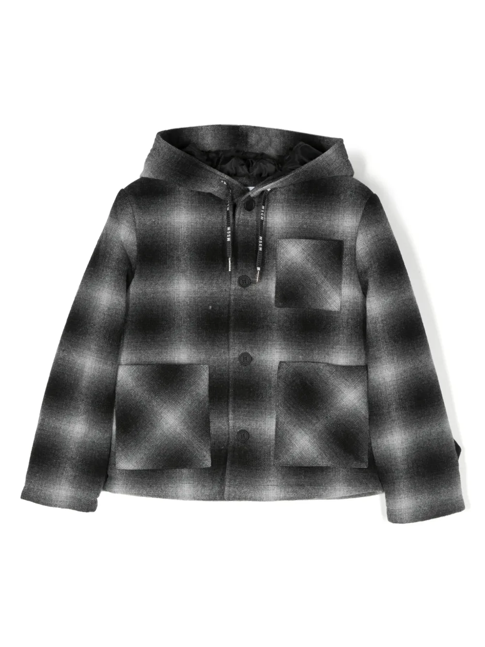 Msgm Kids' Faded Check-pattern Flannel Jacket In Grey