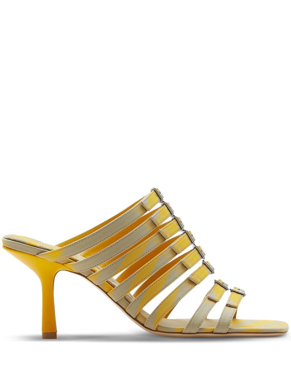 Shop Burberry 105mm Checkered Cotton Sandals In Yellow
