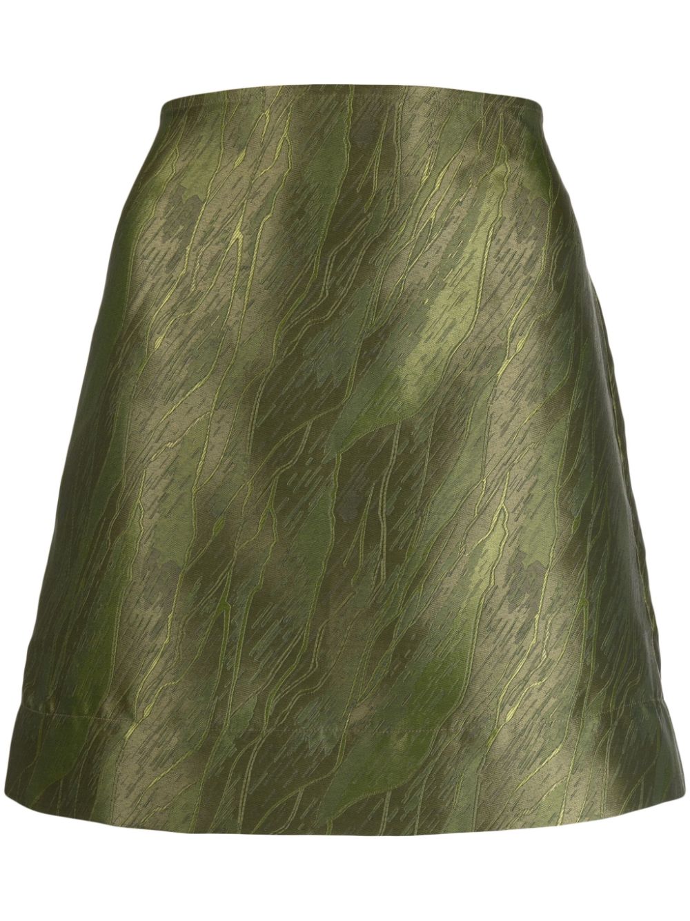 Ganni Jacquard Satin Miniskirt In Green