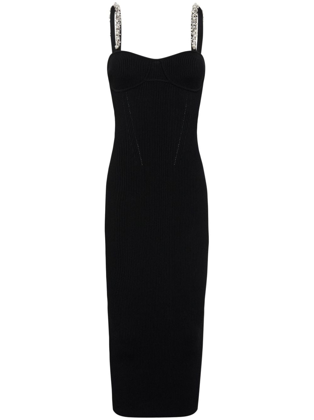 REBECCA VALLANCE ADELE EMBELLISHED RIBBED MIDI DRESS