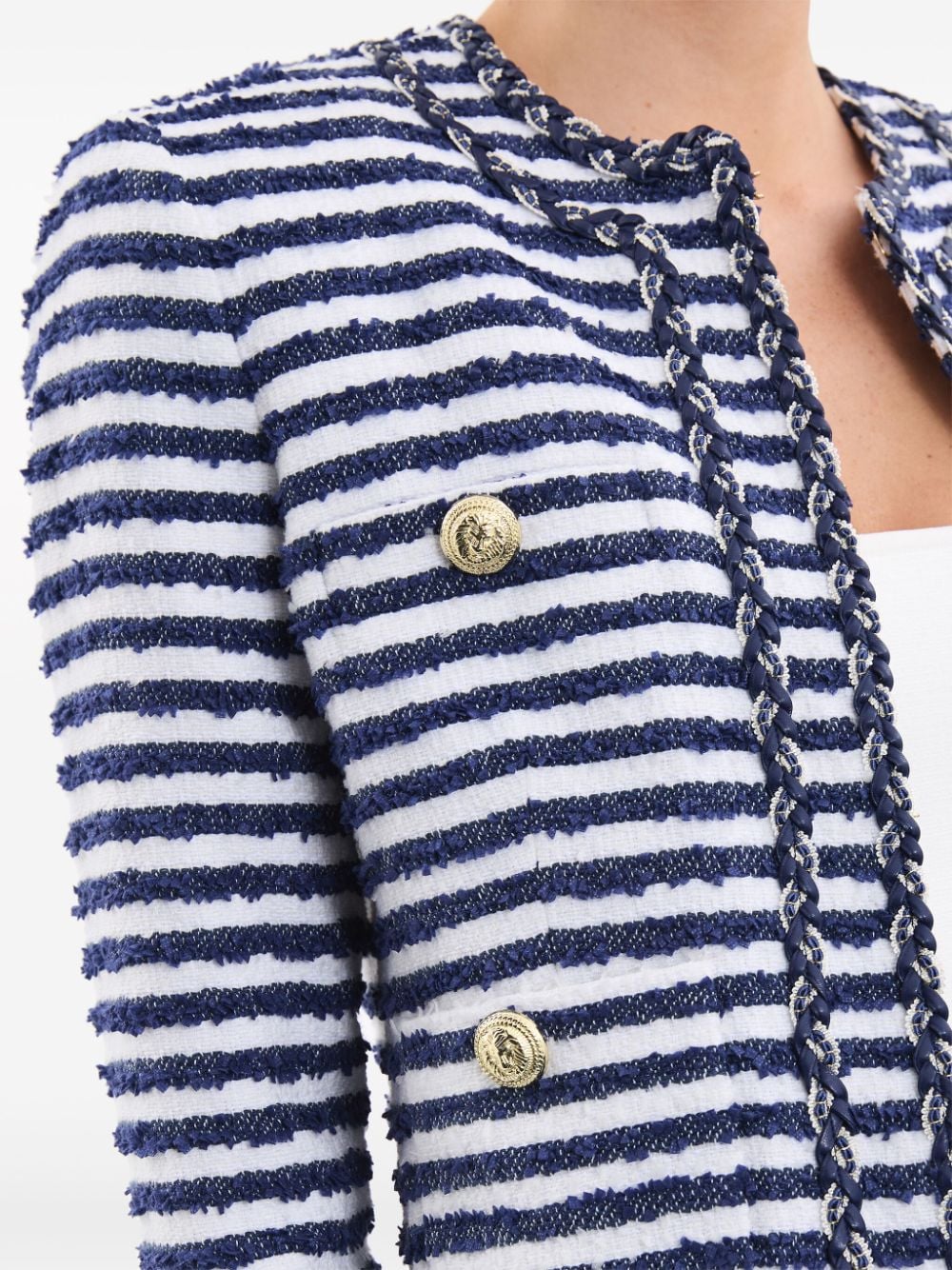 Shop Rebecca Vallance Matteo Striped Bouclé Jacket In Blue
