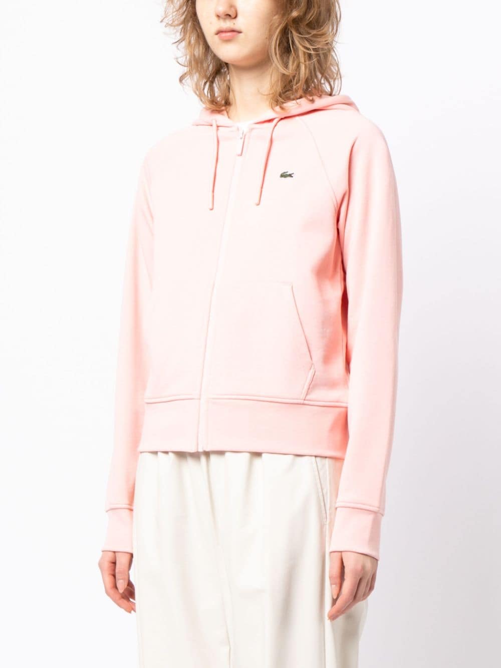 Shop Lacoste Logo-patch Zipped Hoodie In Pink