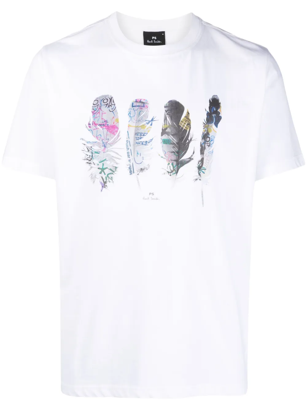 Ps By Paul Smith Feather-print Organic Cotton T-shirt In White