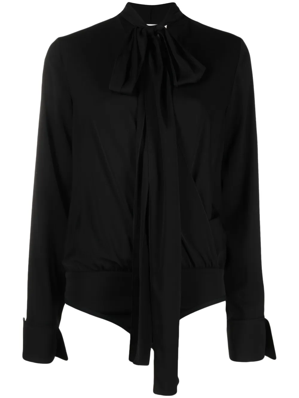 Sportmax Wrap V-neck Bodysuit With Tie Collar In Black