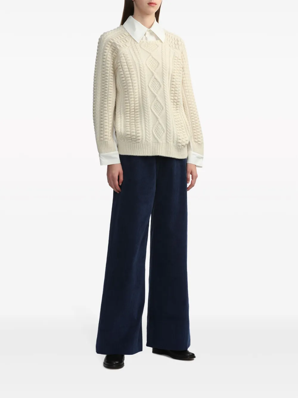 Sea pointed-collar chunky-knit layered jumper - Beige