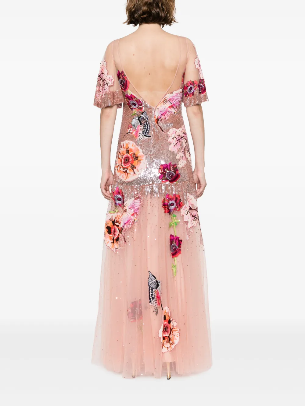 Temperley London Petal Hummingbird-embroidered Gown Dress In Pink