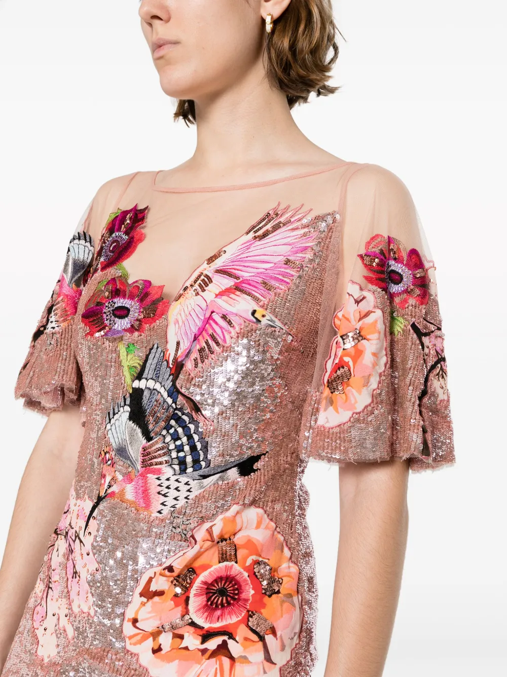 Temperley London Petal Hummingbird-embroidered Gown Dress In Pink