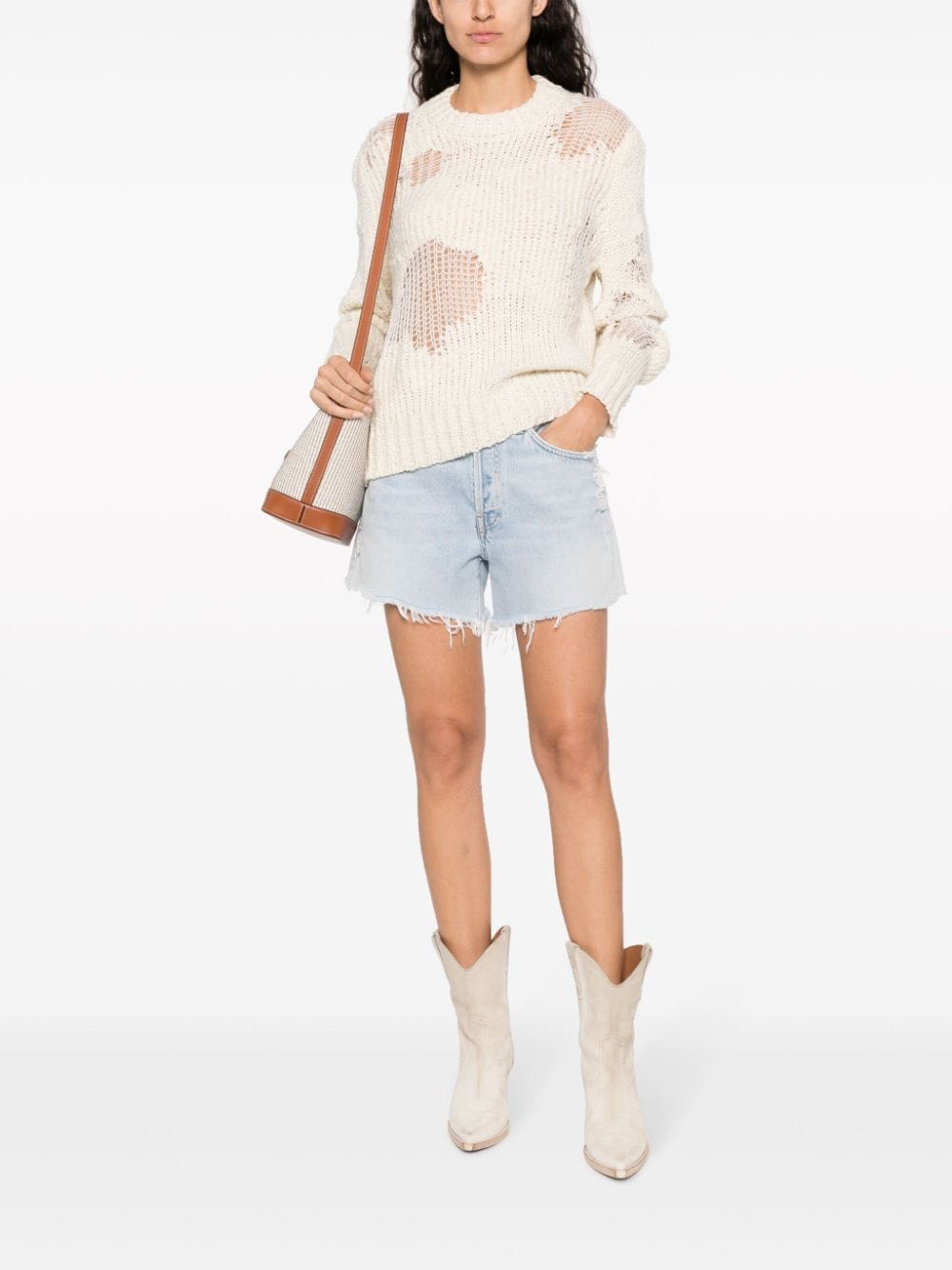 Shop Chloé Generous Chunky-knit Distressed Jumper In White