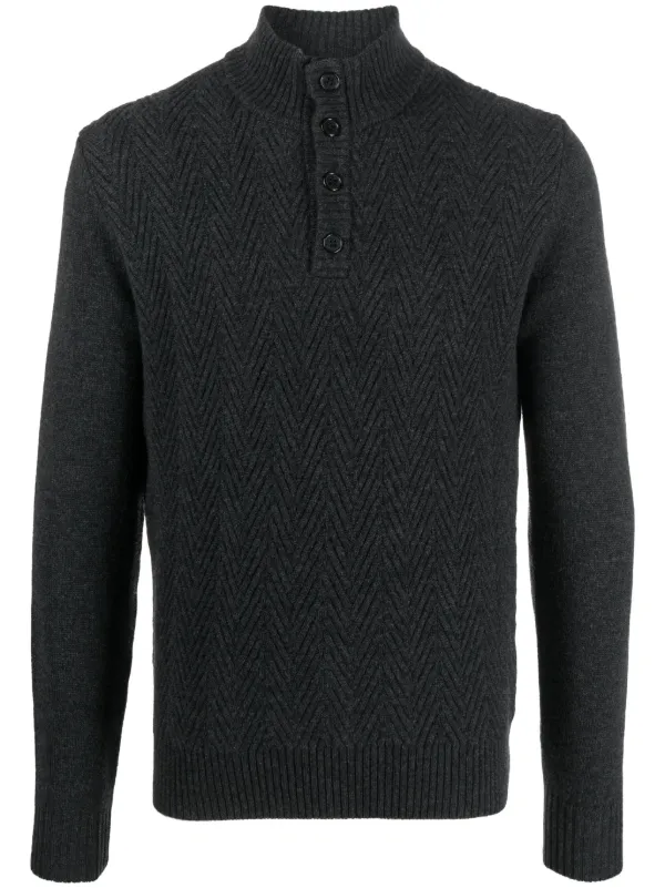Corneliani Herringbone Mock-neck Jumper in Grey