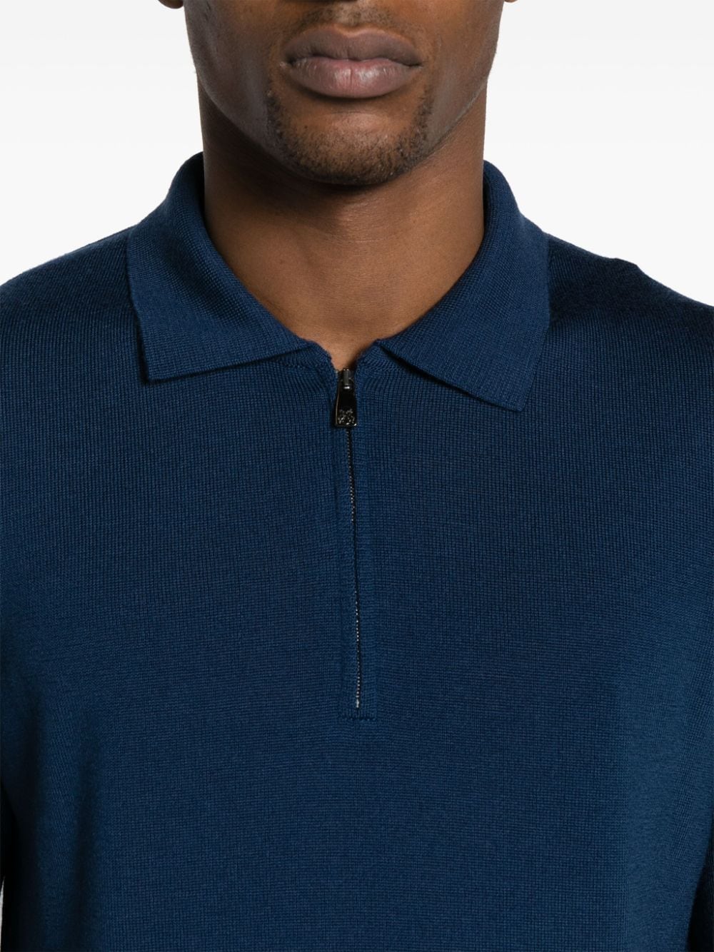 Shop Corneliani Half-zip Wool Polo Shirt In Blue