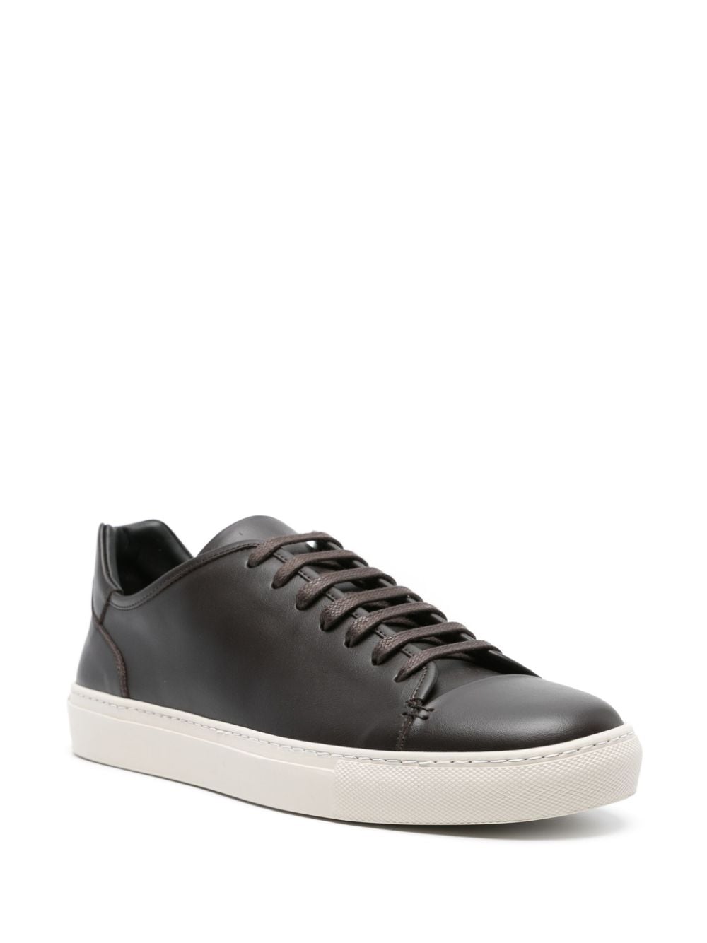Shop Corneliani Low-top Smooth Leather Sneakers In Brown