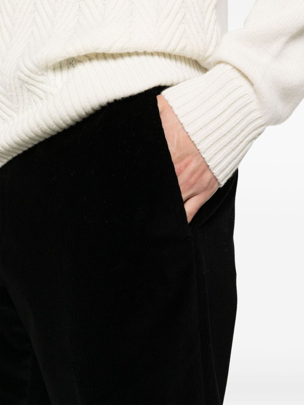 Shop Corneliani Straight-leg Cotton-blend Trousers In Black