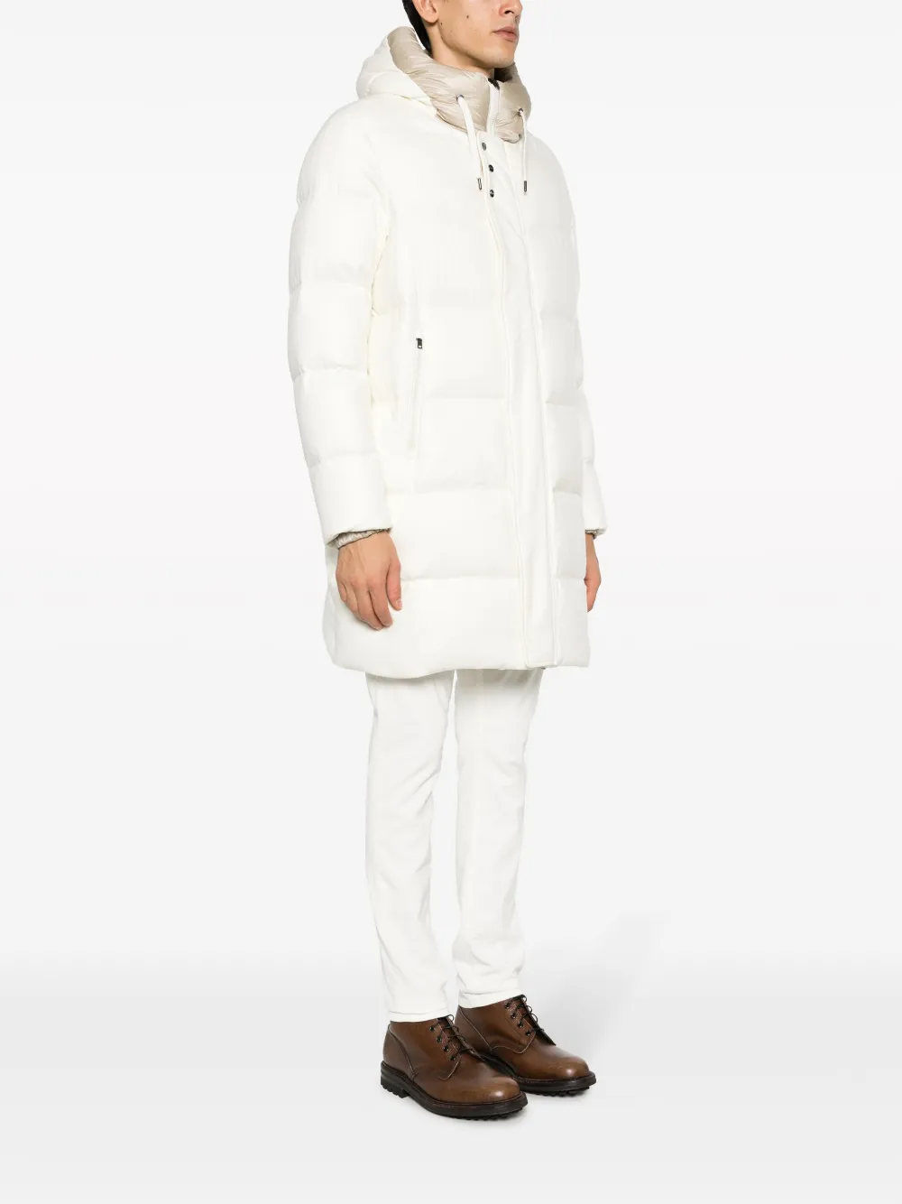 Herno Drawstring-hood Twill Hooded Coat In White