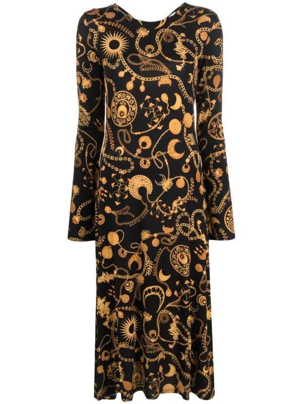 Marine Serre Ornament Jewellery-print Midi Dress - Black