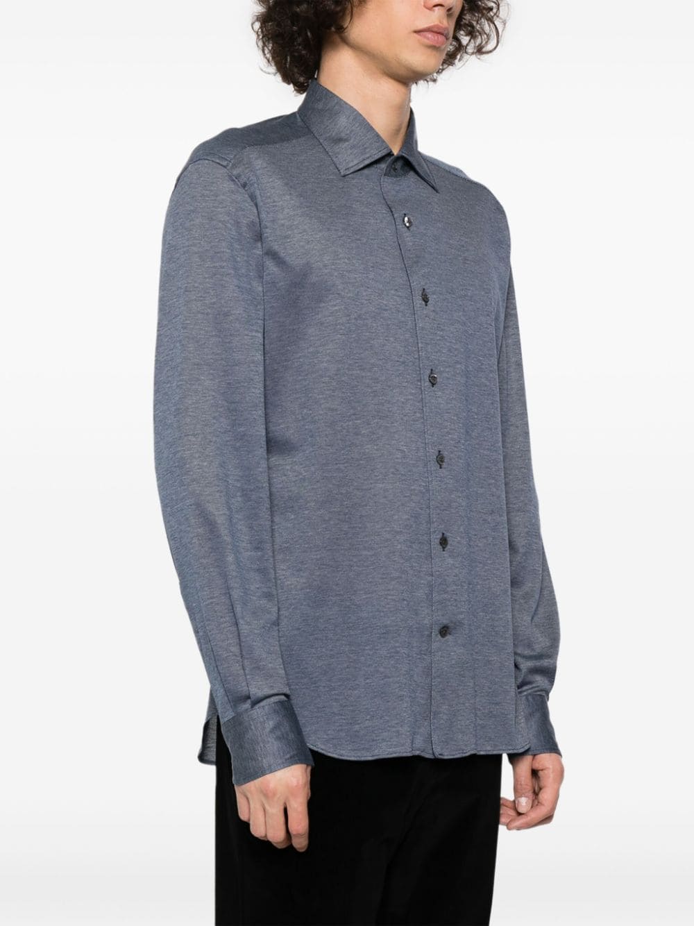 Shop Corneliani Cutaway-collar Cotton Shirt In Blue