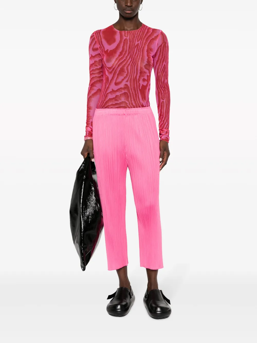 Pleats Please Issey Miyake Mc July pleated cropped trousers - Roze