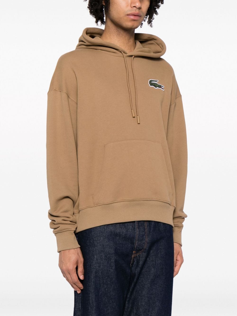 Shop Lacoste Logo-patch Organic-cotton Hoodie In Brown