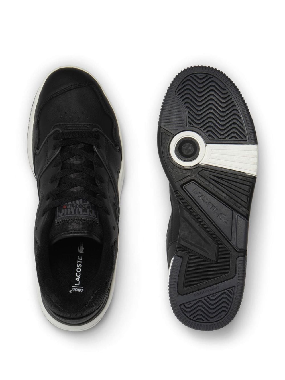 Shop Lacoste Lineshot Panelled Leather Sneakers In Black