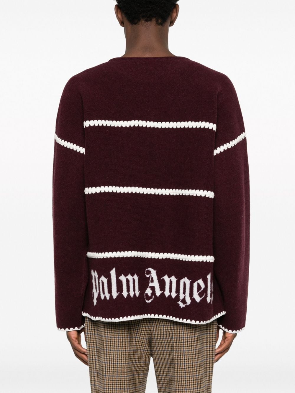 Shop Palm Angels Embroidered-monogram Striped Jumper In Red