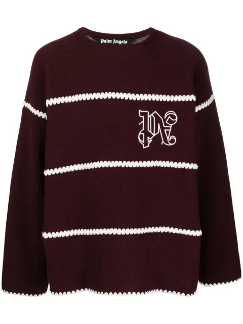 Palm Angels embroidered-monogram striped jumper