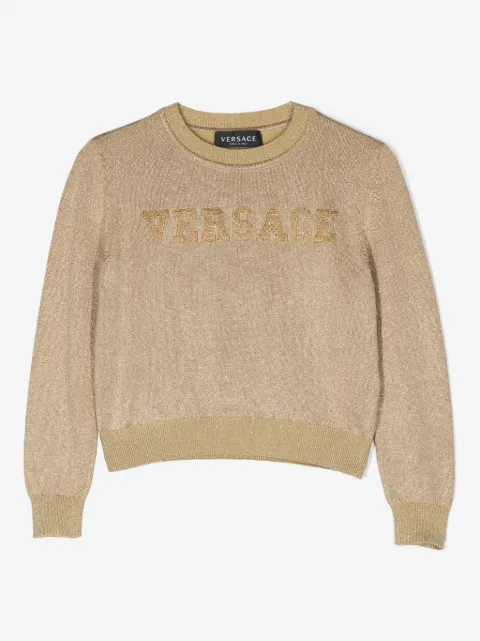Versace Kids logo-embroidered metallic-threading jumper