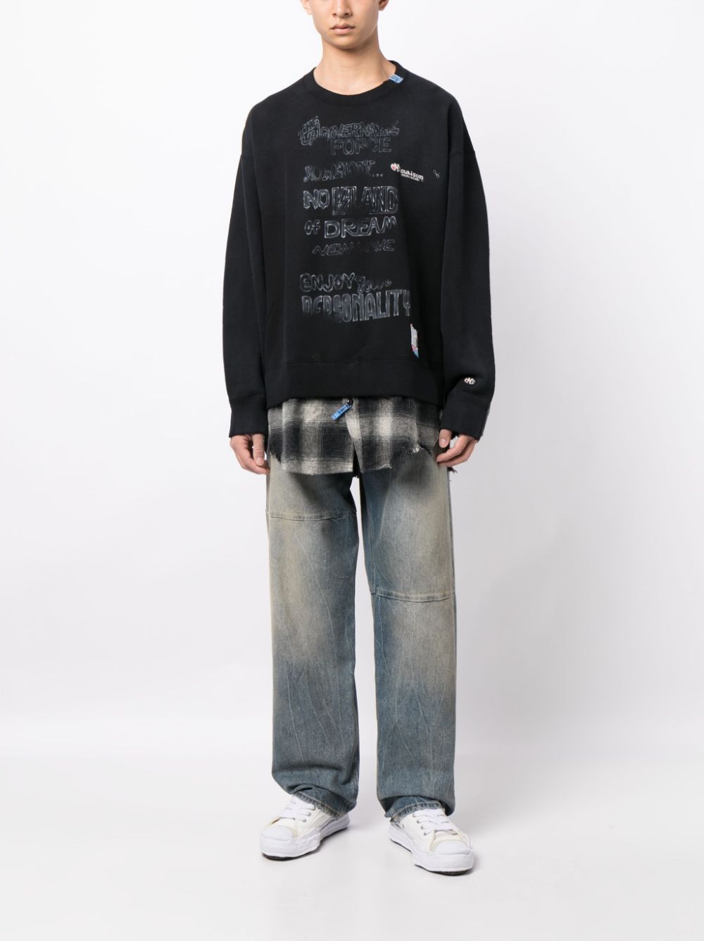 Shop Miharayasuhiro Raw-cut Distressed Cotton Sweatshirt In Black