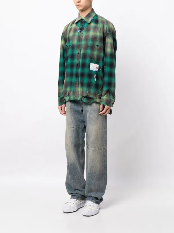 Maison Mihara Yasuhiro plaid-check Distressed Cotton Shirt - Farfetch