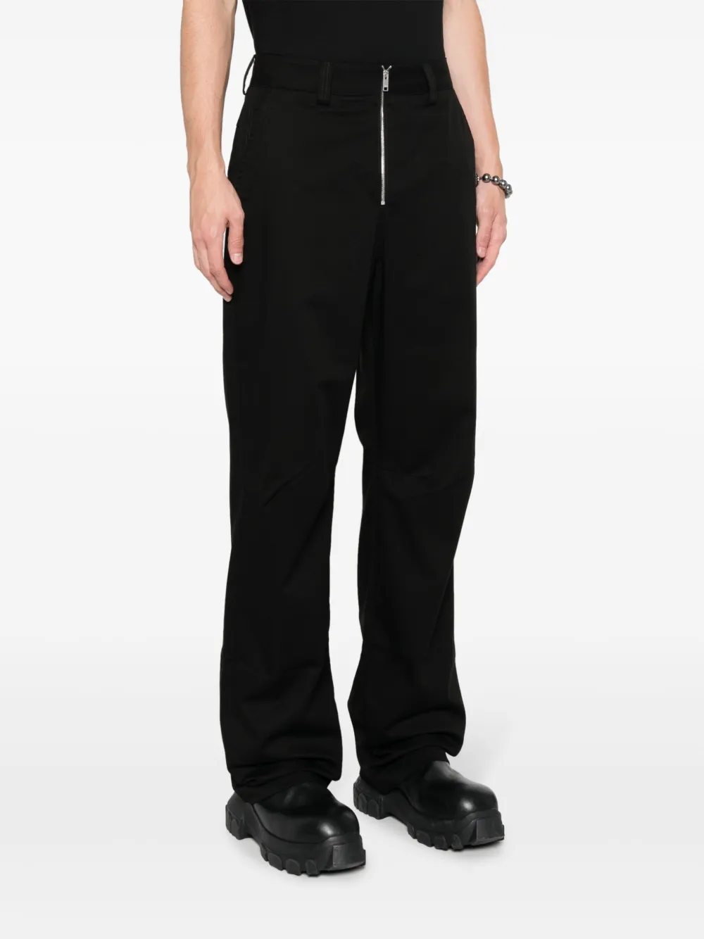 Shop Ambush Zip-up Cotton Loose-fit Trousers In Black