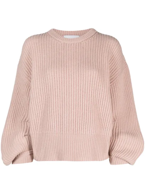 Nude ribbed-knit crew-neck jumper