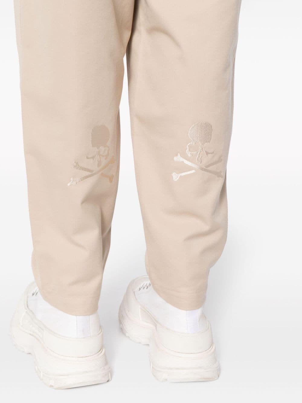 Shop Mastermind Japan Logo-embroidered Tapered Trousers In Neutrals