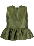 GANNI satin-jacquard peplum top - Green