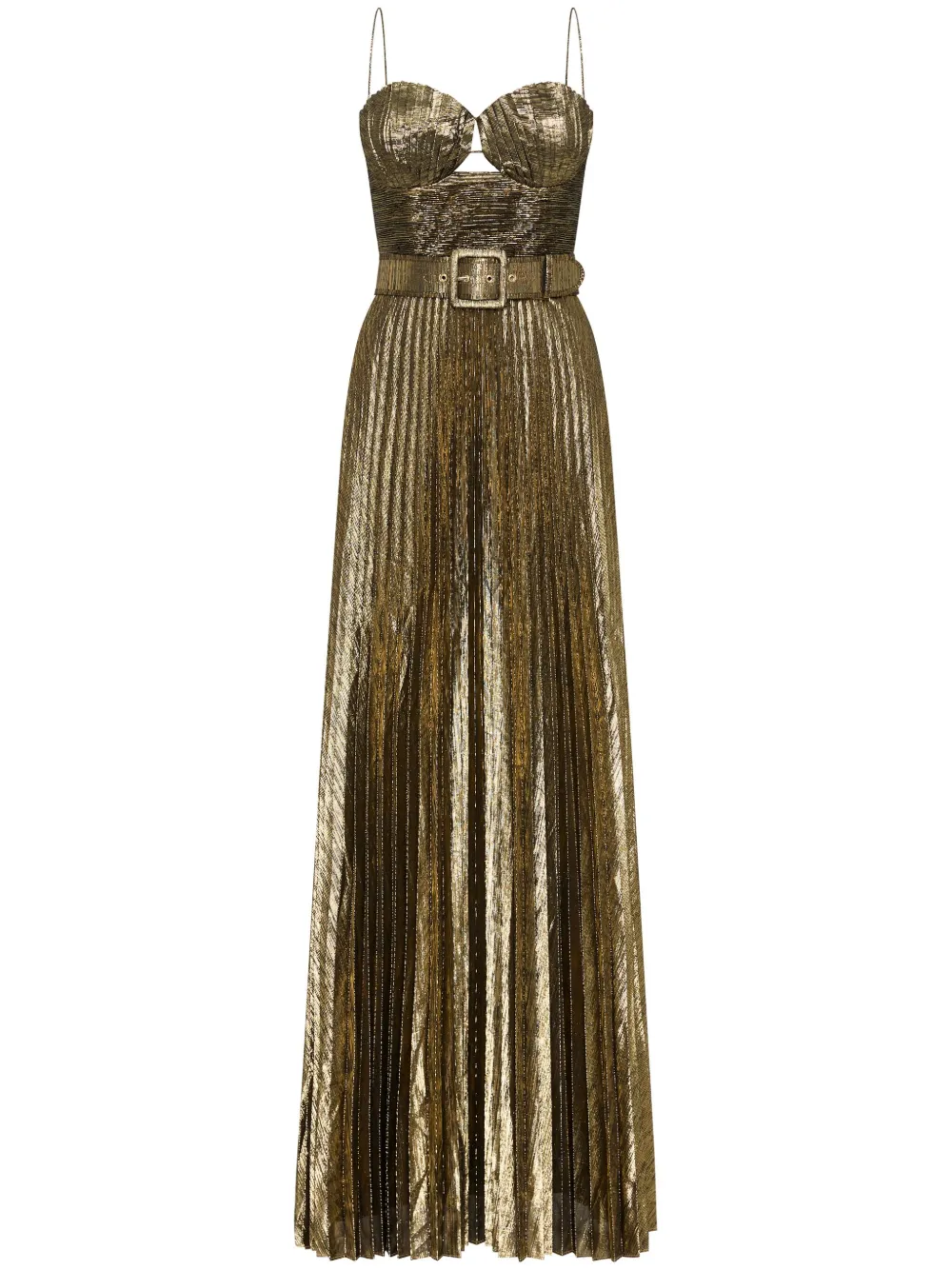 REBECCA VALLANCE JOSIE METALLIC-EFFECT PLEATED GOWN