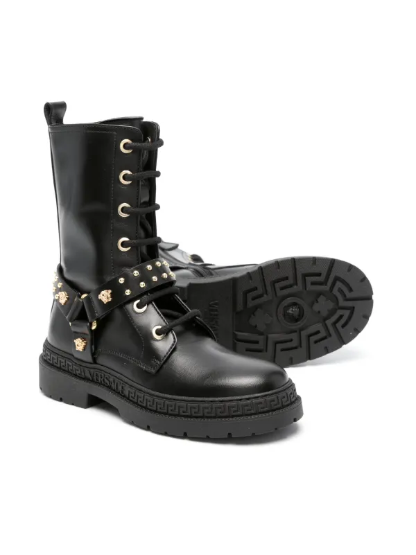 靴 VERSACE Harness design Side-gore Boots Versace Kids Medusa lace-up Leather Boots | Black | FARFETCH