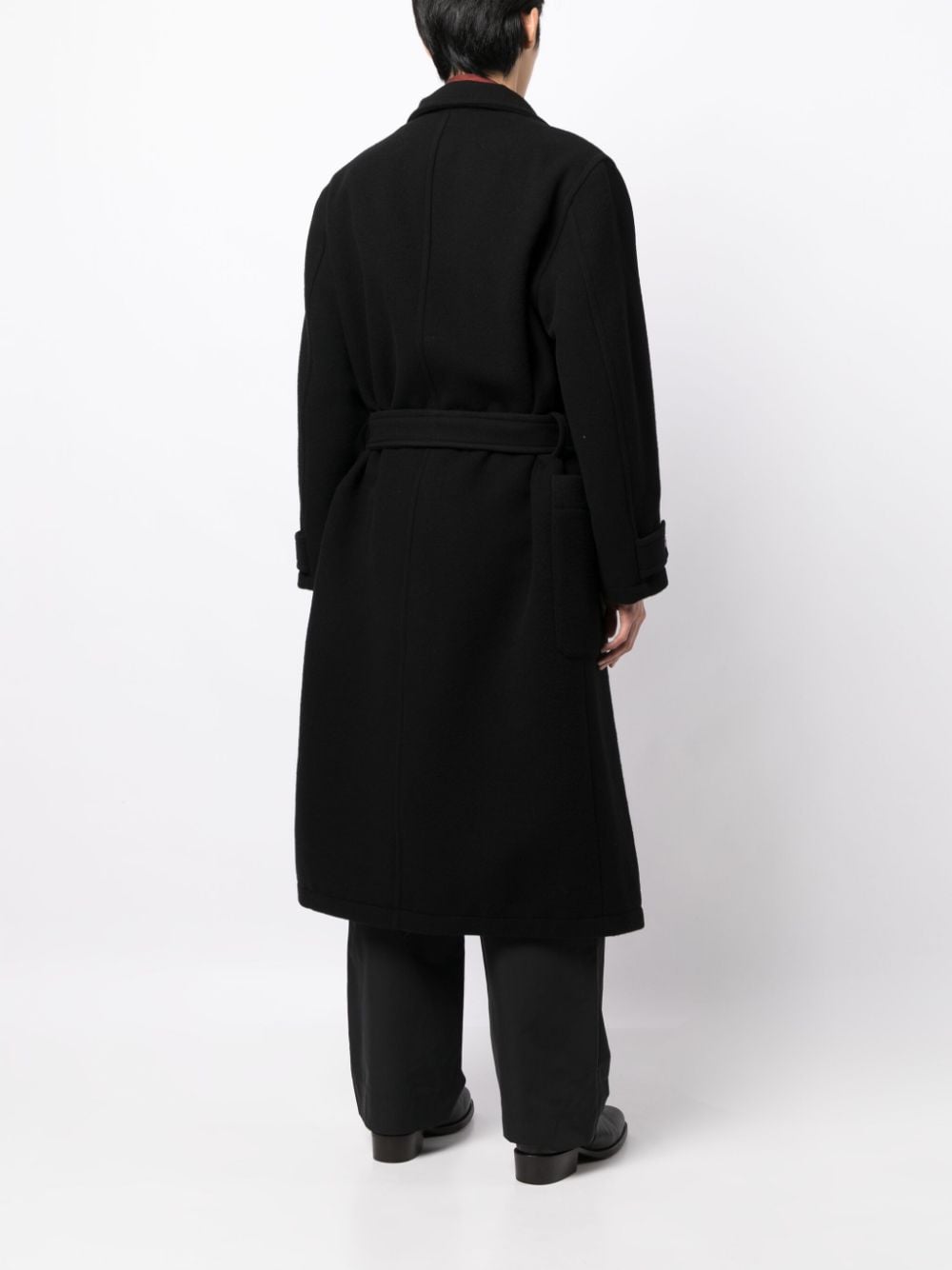 Shop Lemaire Belted Single-breasted Coat In Black