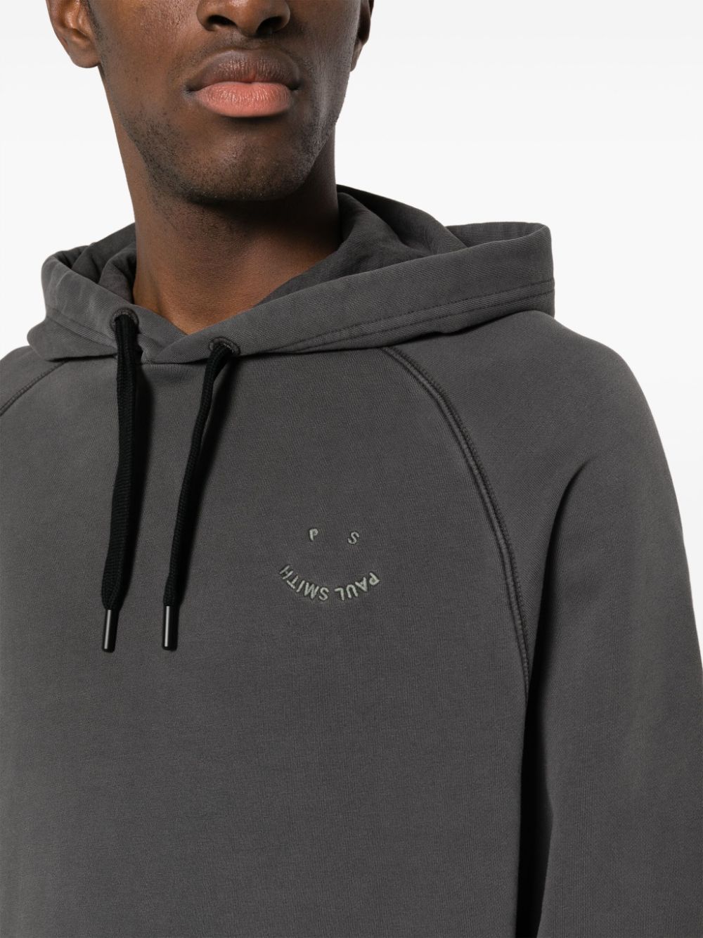 Shop Ps By Paul Smith Logo-embroidered Organic Cotton Hoodie In Grey