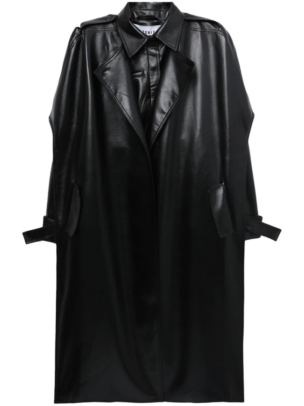 Materiel Layered Faux Leather Trench Coat In Black