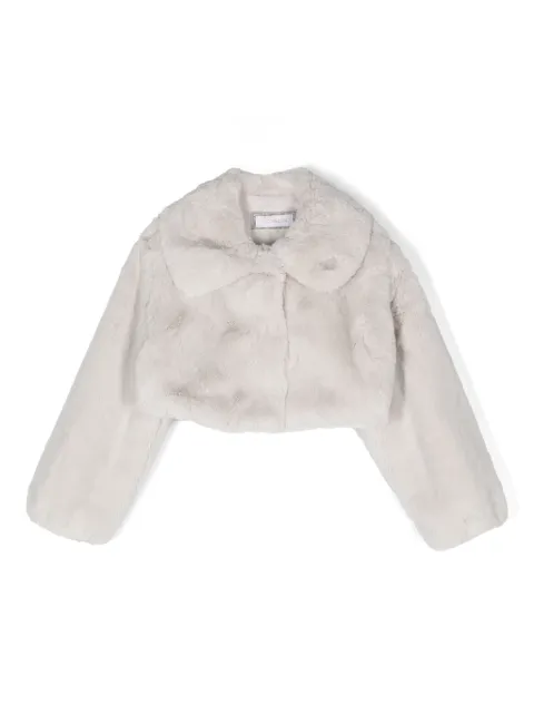 Monnalisa spread-collar cropped faux-fur jacket
