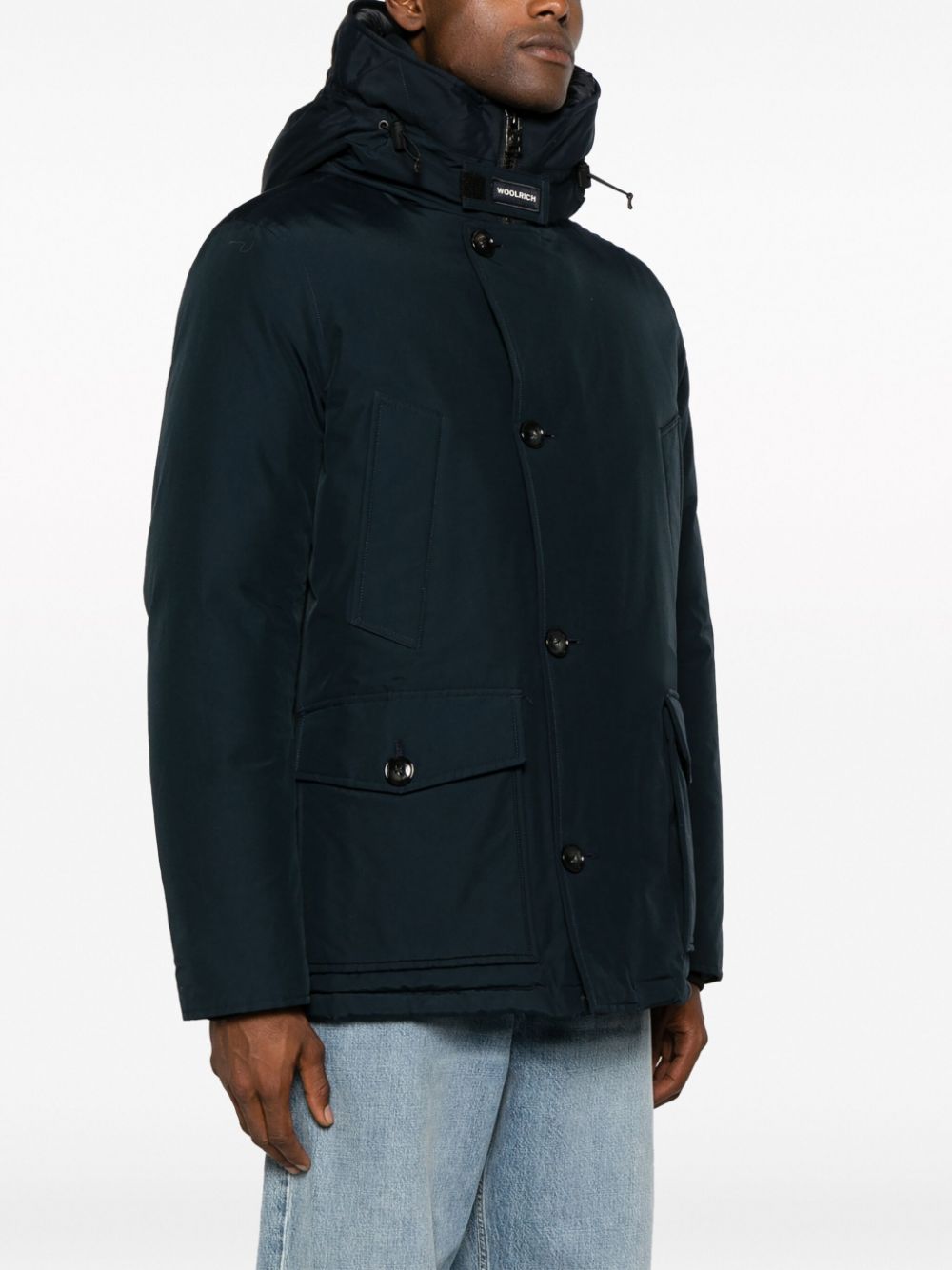 Shop Woolrich Arctic Button-up Hooded Down Jacket In Blau