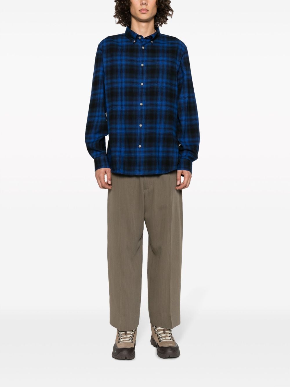 Woolrich plaid-check long-sleeve cotton shirt - Blauw