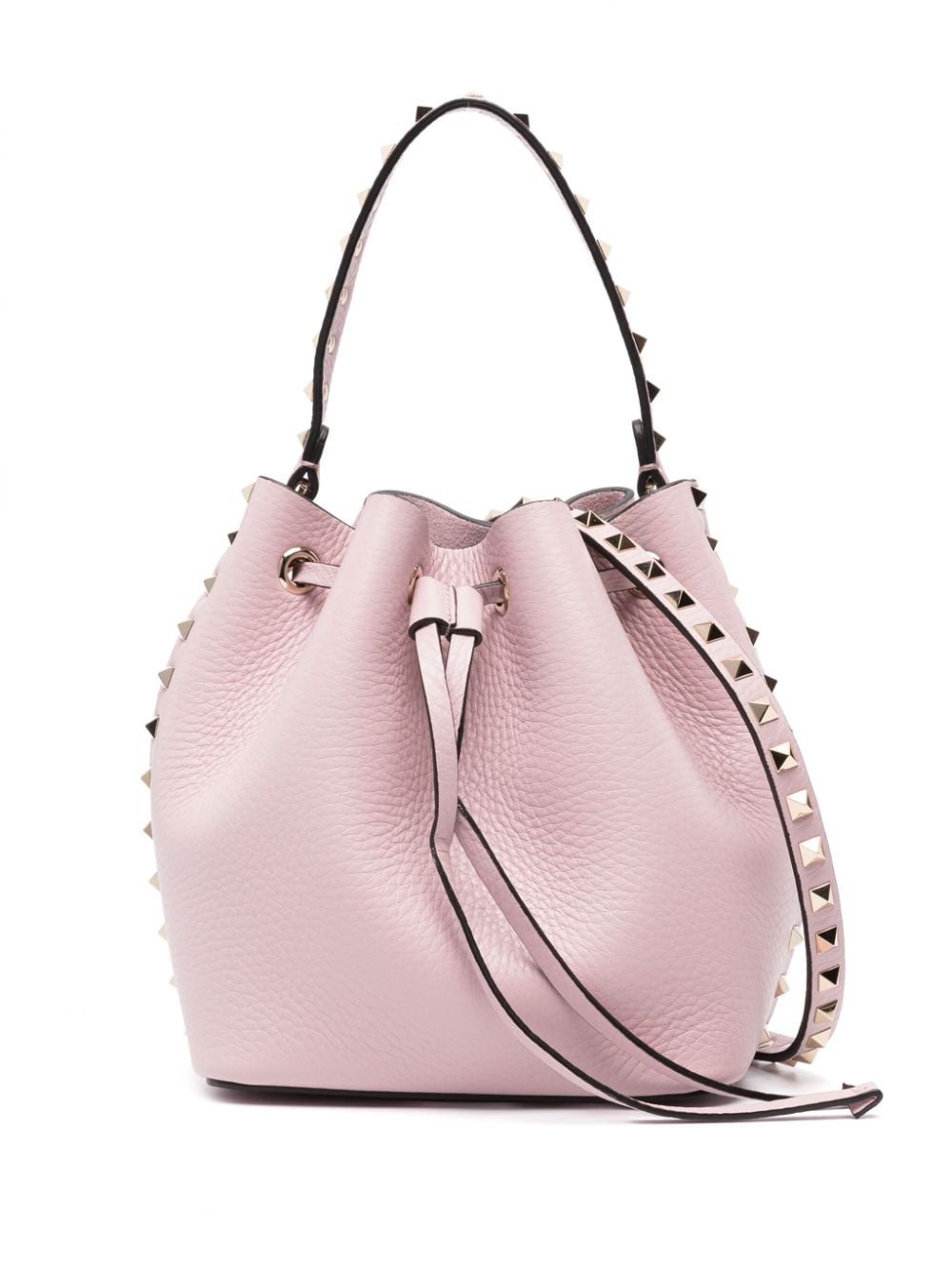 Shop Valentino Rockstud Leather Bucket Bag In Pink